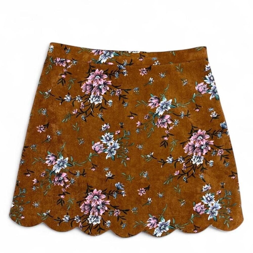 Chance Corduroy Lettuce Hem Brown Floral Women's Skirt